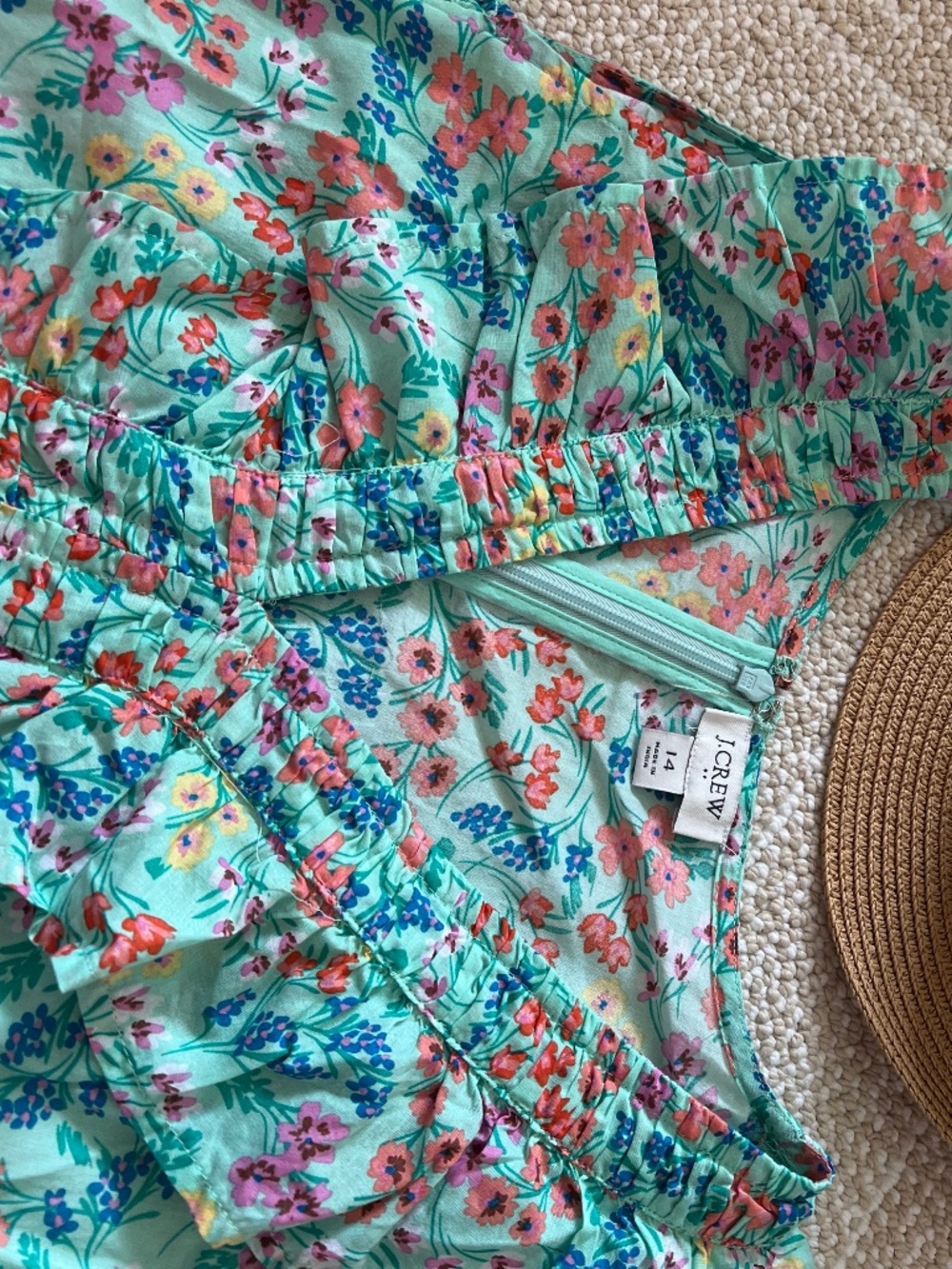 J. Crew Mint Green Floral Ruffle Dress with Pockets Size 14 - Picture 3 of 12